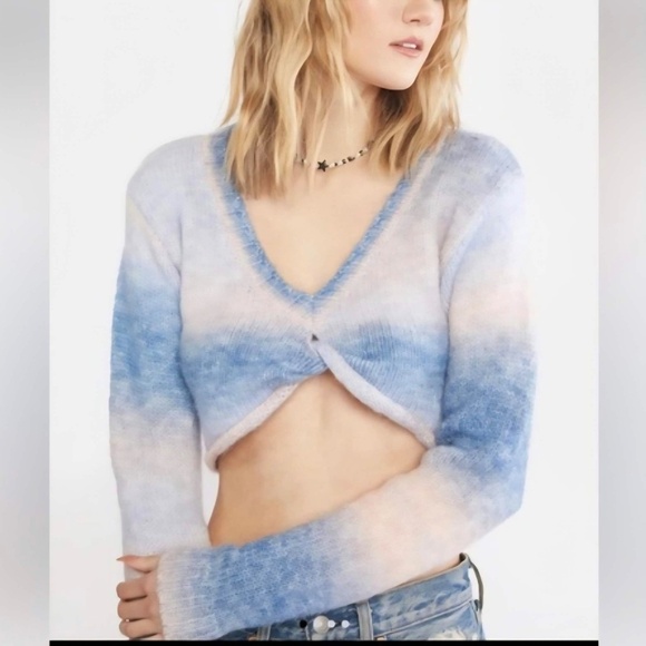 For Love And Lemons NWT Celeste Twist Knot Cropped Cotton Candy Pastel Sweater M - Picture 6 of 12